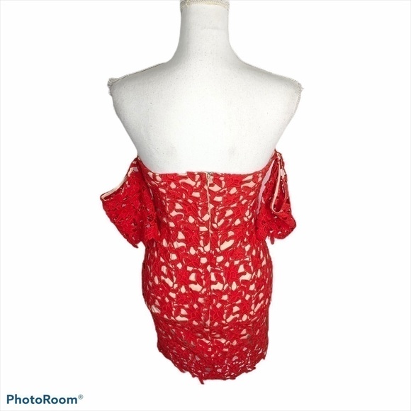 JOA Off the Shoulder Red Lace Mini Dress NWT XS - Picture 5 of 9
